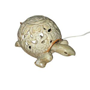 Vintage Decorative Turtle Lamp Glazed Ceramic with Perforations Swivel Head